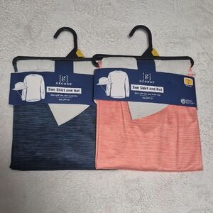 George Sun Protection Long Sleeve Shirt and Hat Set - Navy and Orange Size L